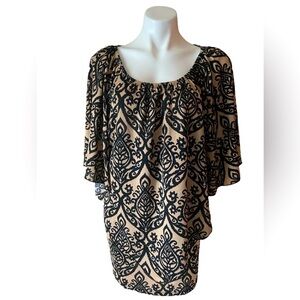 Christian Caliendo Tan Damask Mini Sleeveless Dress With Matching Cape Large